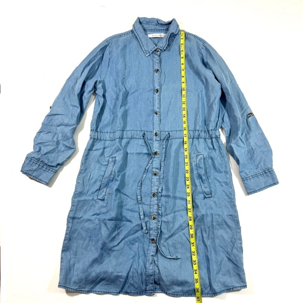 Billy T Long Sleeve Chambray Dress Roll Tab Sleeve Blue - Picture 7 of 7